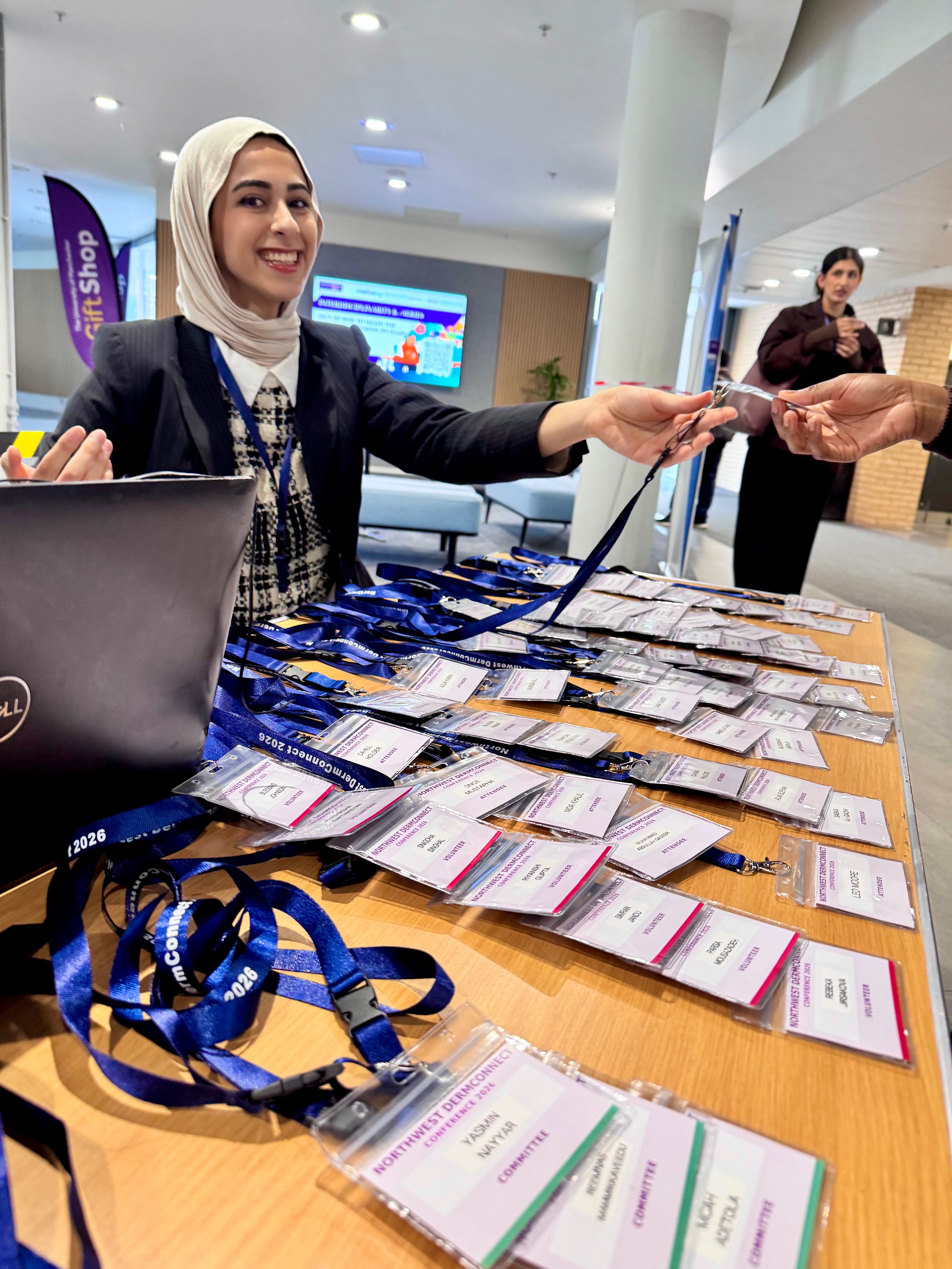 Badge and lanyard registration desk